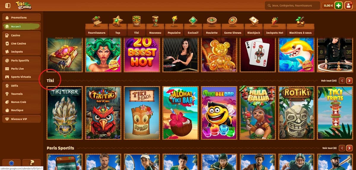 Mini jeux Tiki Casino