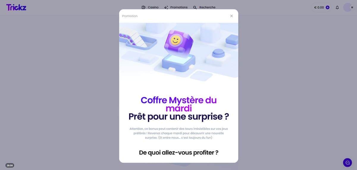 Coffre mystère Trickz Casino