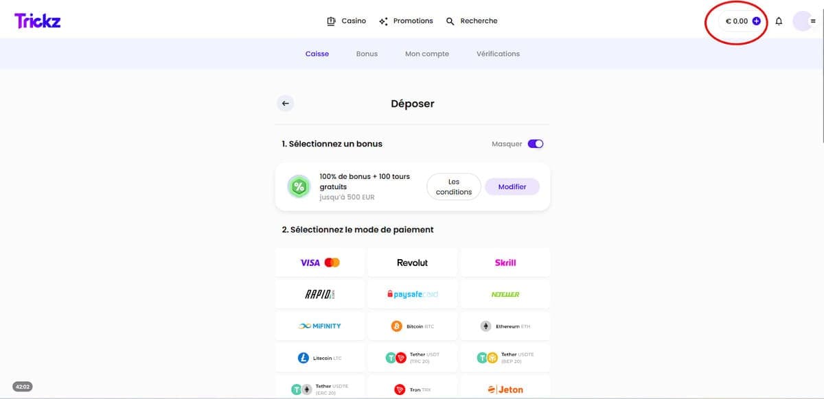 Dépôt Trickz Casino