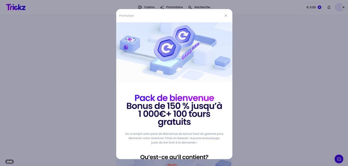 Pack bienvenue Trickz Casino