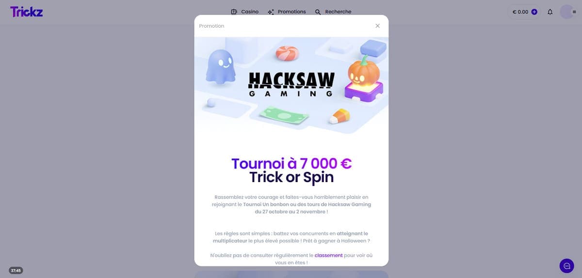 Tournois Trickz Casino