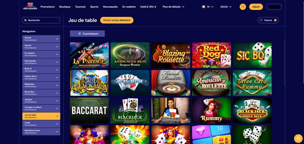 Jeux de table UnionJackpots Casino