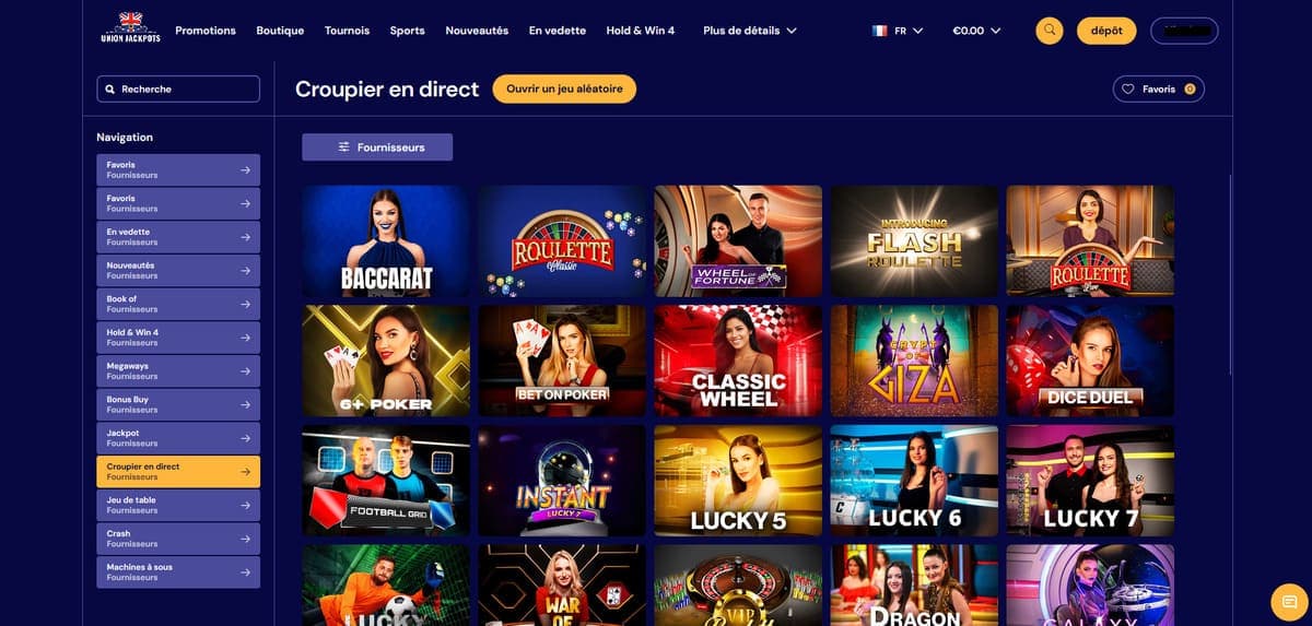 Live UnionJackpots Casino