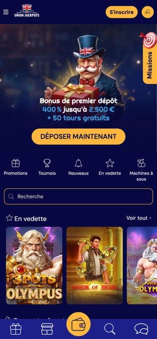 UnionJackpots casino application