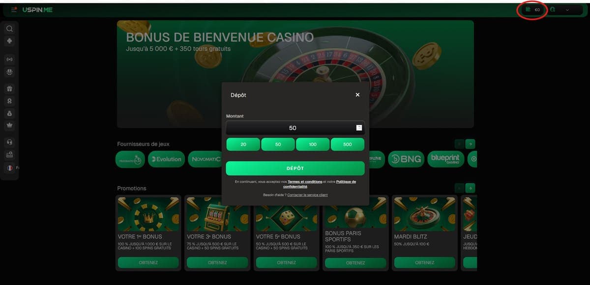 Dépôt USpin Casino