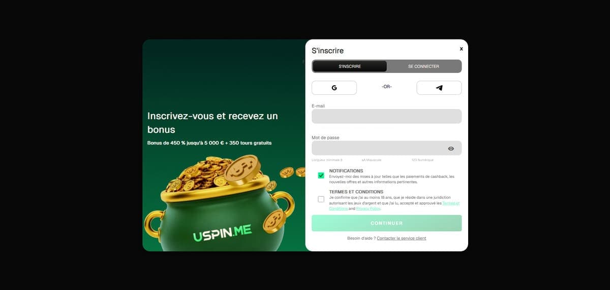 Inscription USpin Casino