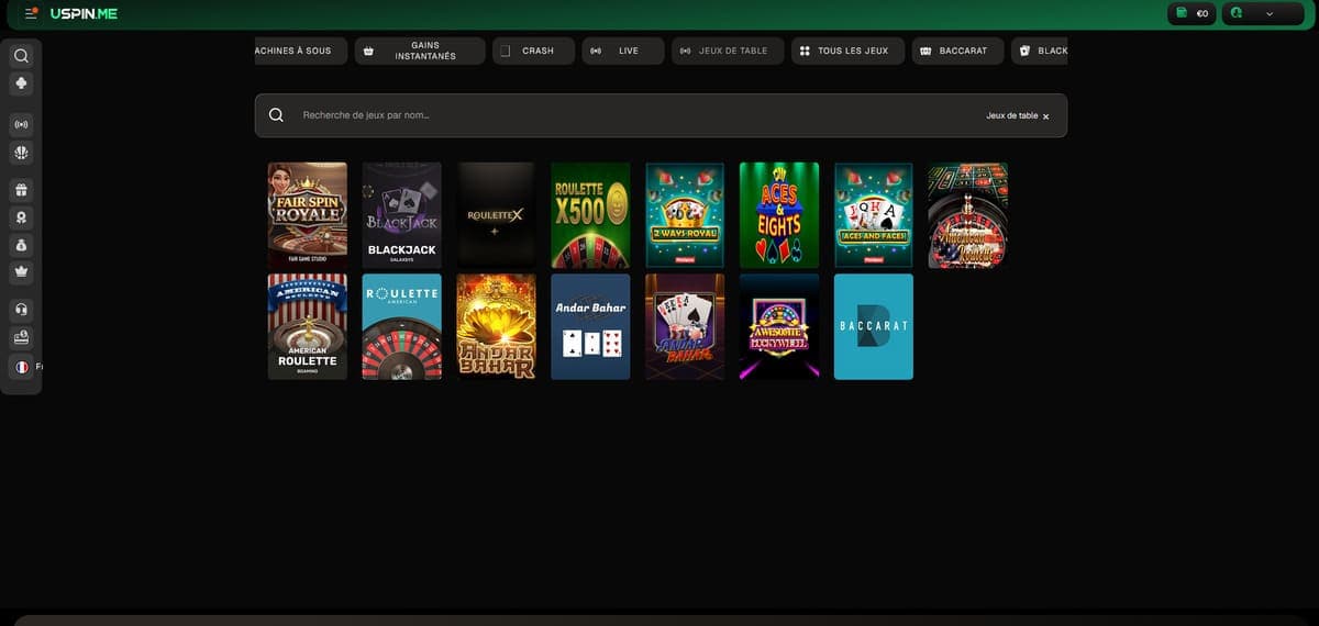 Jeux de table USpin Casino