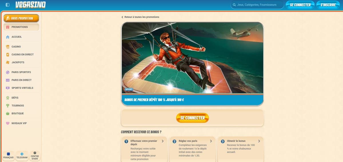 Bonus premier dépôt Vegasino Casino
