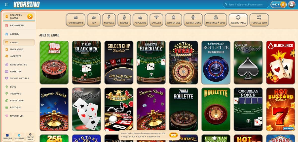 Jeux de table Vegasino Casino