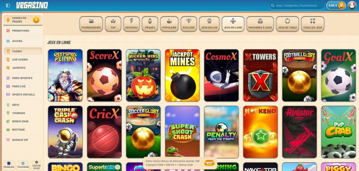 Jeux en ligne Vegasino Casino