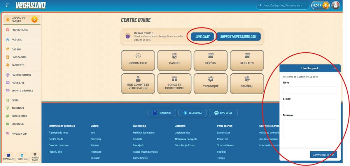 Support Vegasino Casino