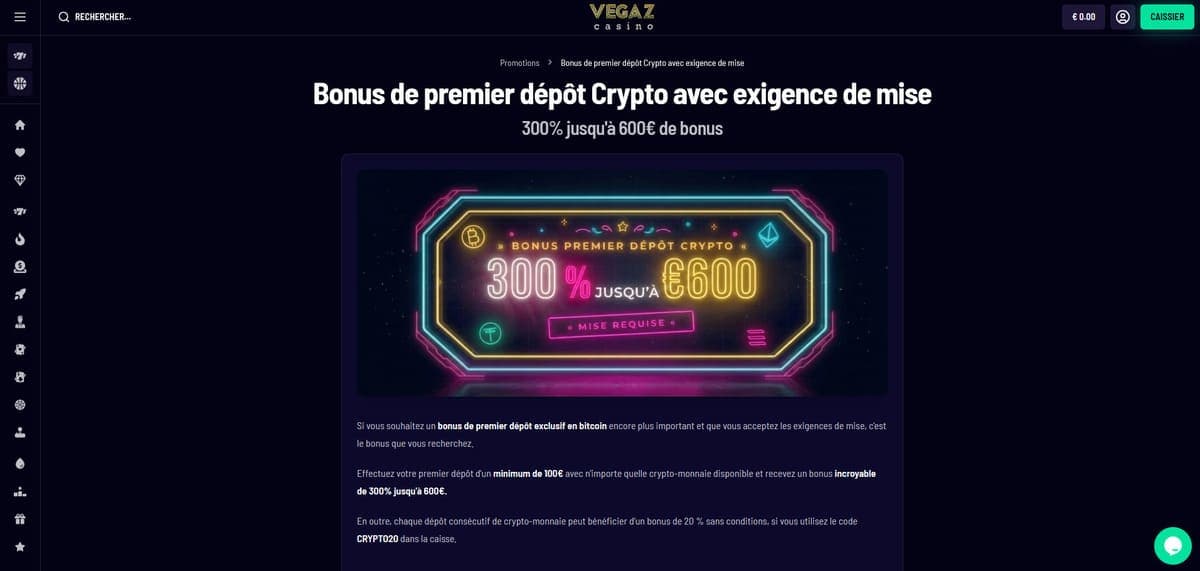 Bonus crypto wager Vegaz Casino