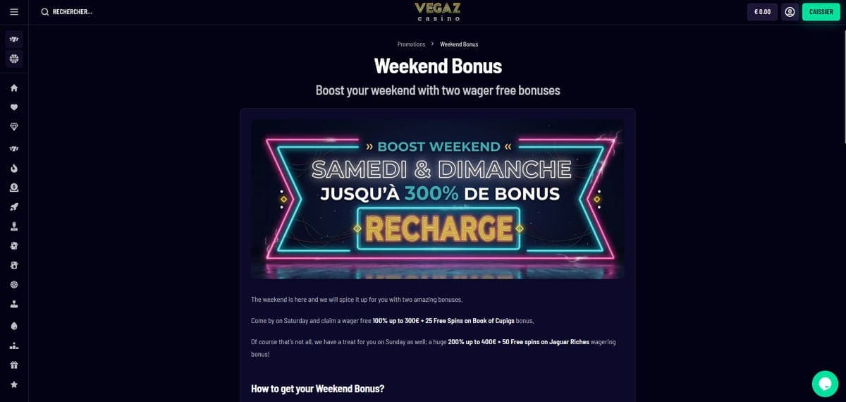 Boost weekend Vegaz Casino