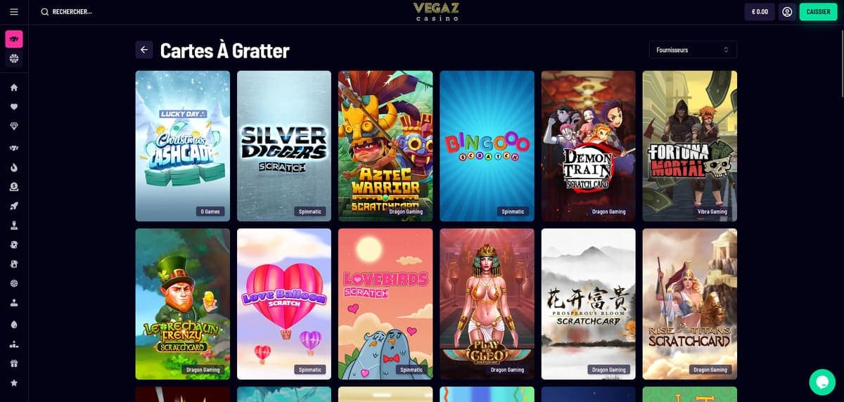 Cartes à gratter Vegaz Casino