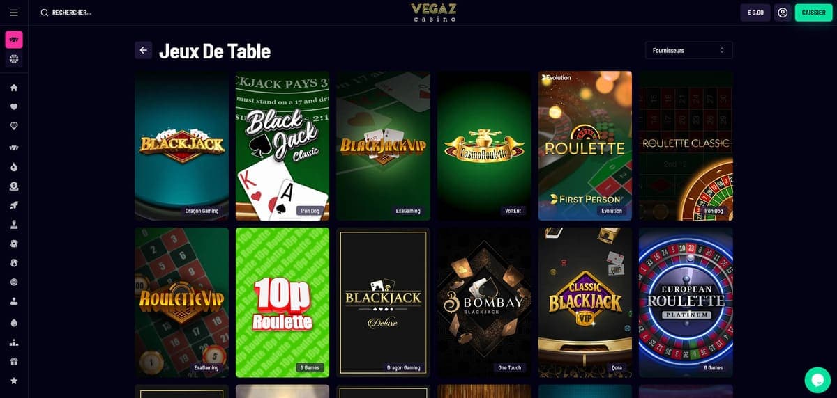 Jeux de table Vegaz Casino