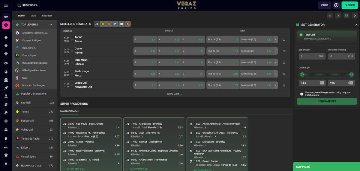 Paris sportifs Vegaz Casino