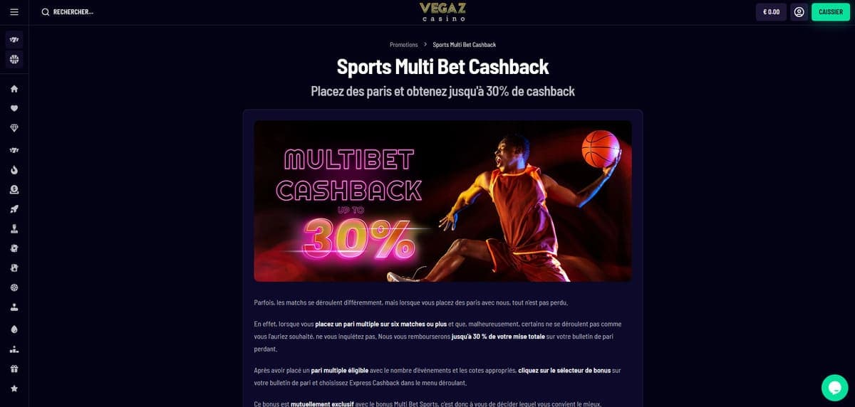 Sports multibet cashback Vegaz Casino