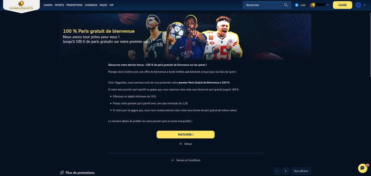 Bonus bienvenue sport Viggoslots Casino