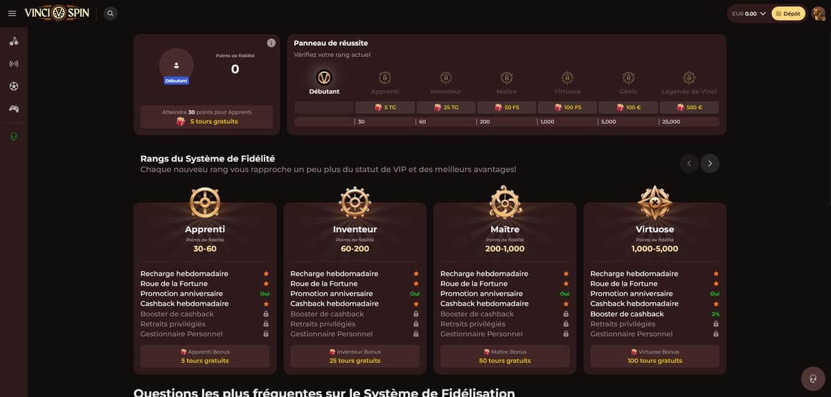 Fidélité Vincispin Casino