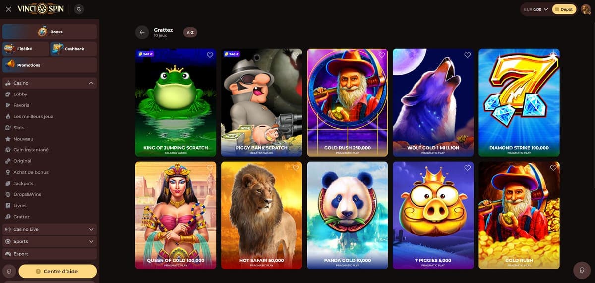 Grattez Vincispin Casino