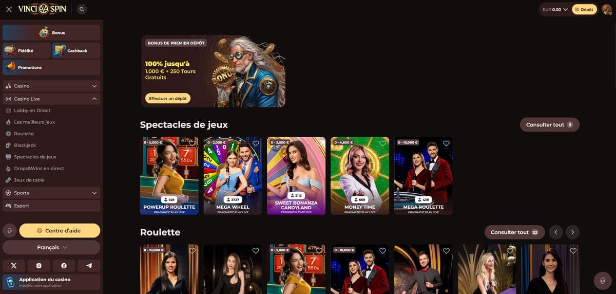 Live Vincispin Casino
