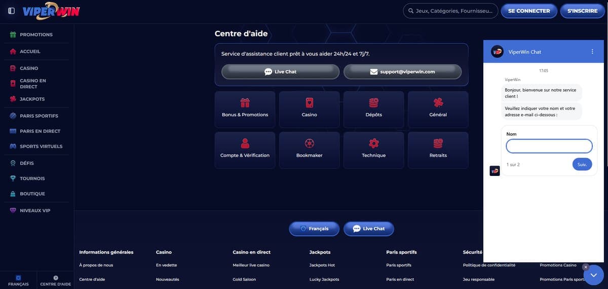 Support client ViperWin Casino