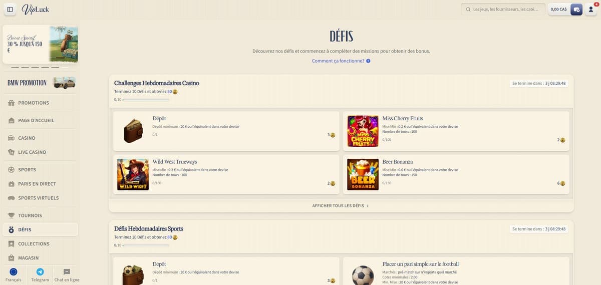 Défis VipLuck Casino
