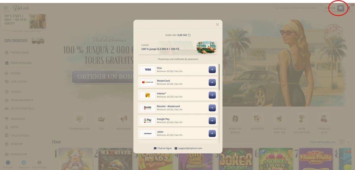 Dépôt VipLuck Casino