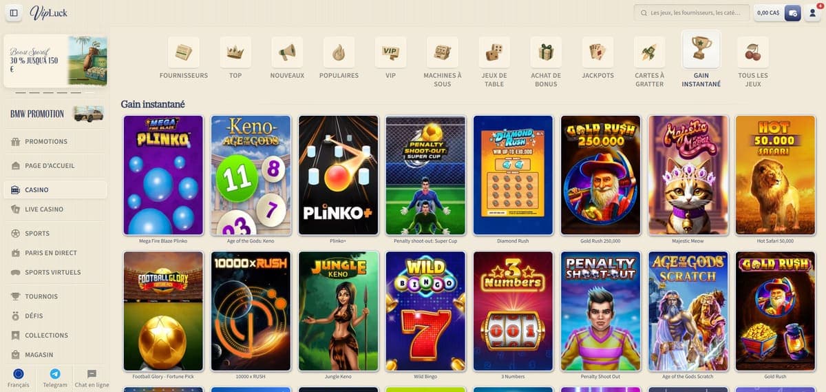 Gain instantané VipLuck Casino