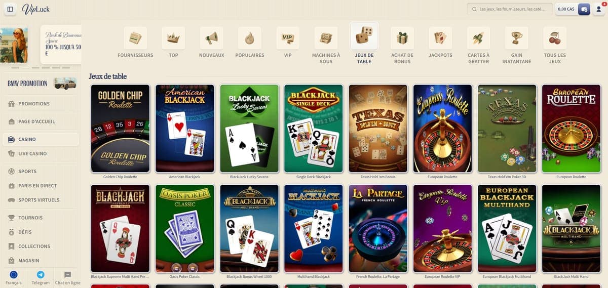 Jeux de table VipLuck Casino