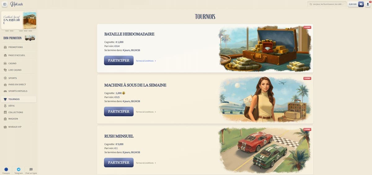 Tournois VipLuck Casino