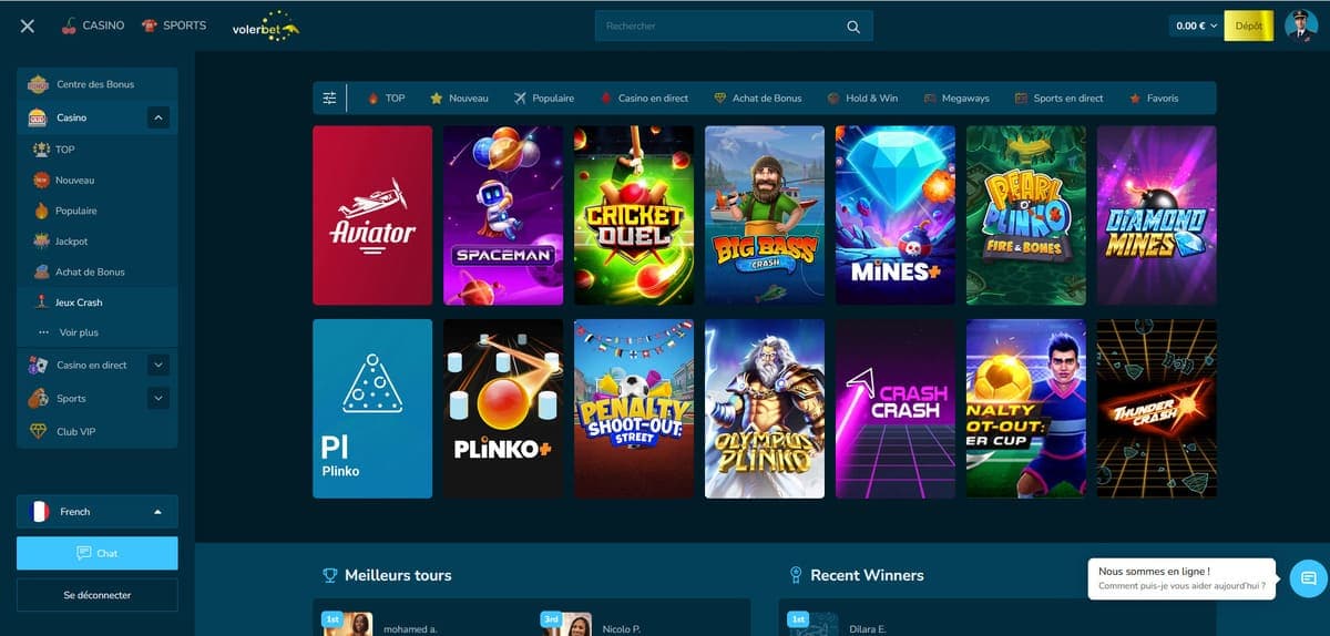 Jeux crash Volerbet Casino