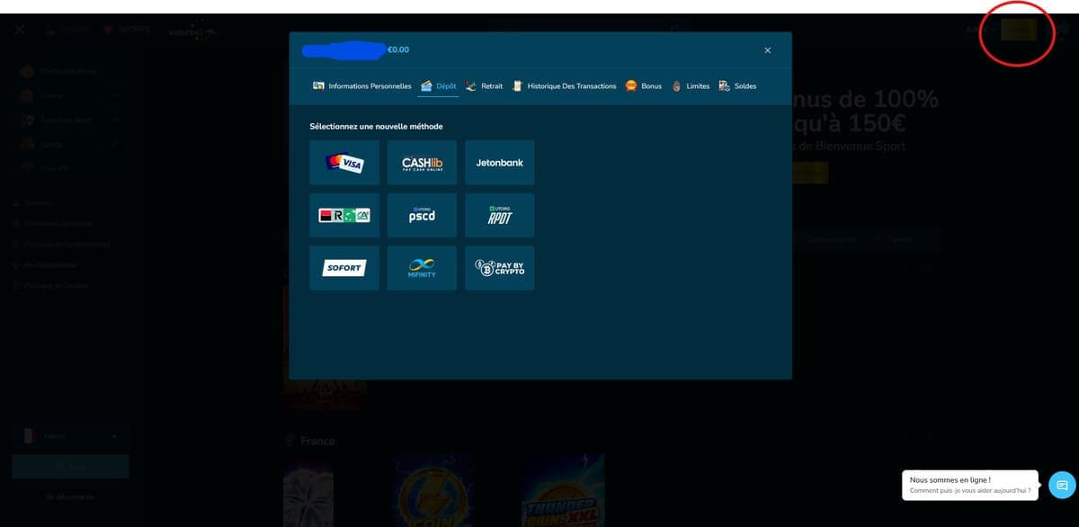 Paiements Volerbet Casino