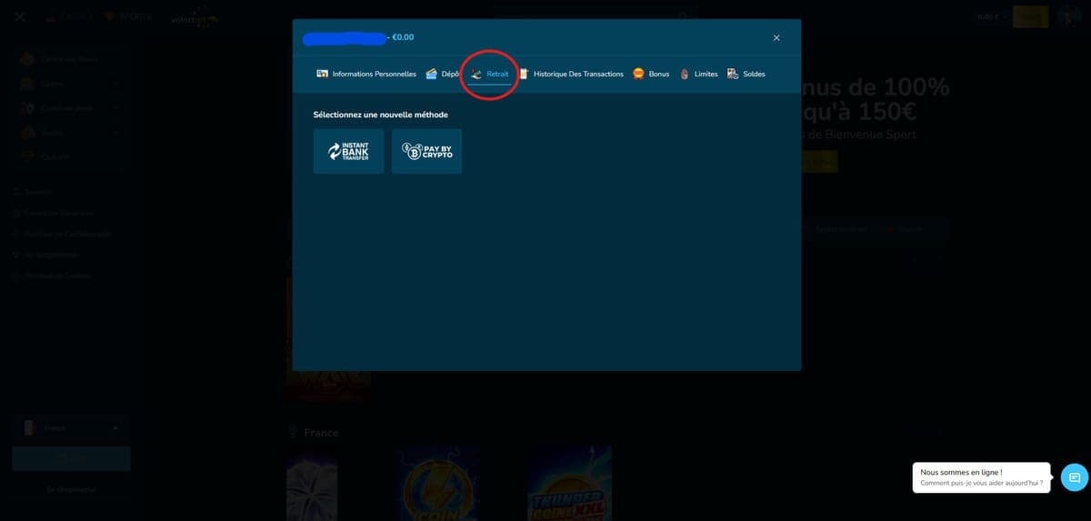 Retrait Volerbet Casino