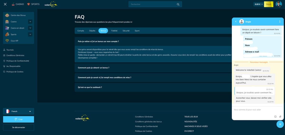 Support client Volerbet Casino