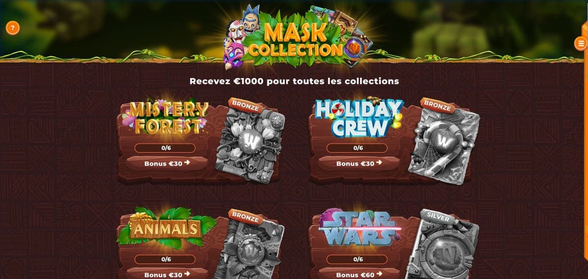 Collection de masques Wazamba Casino
