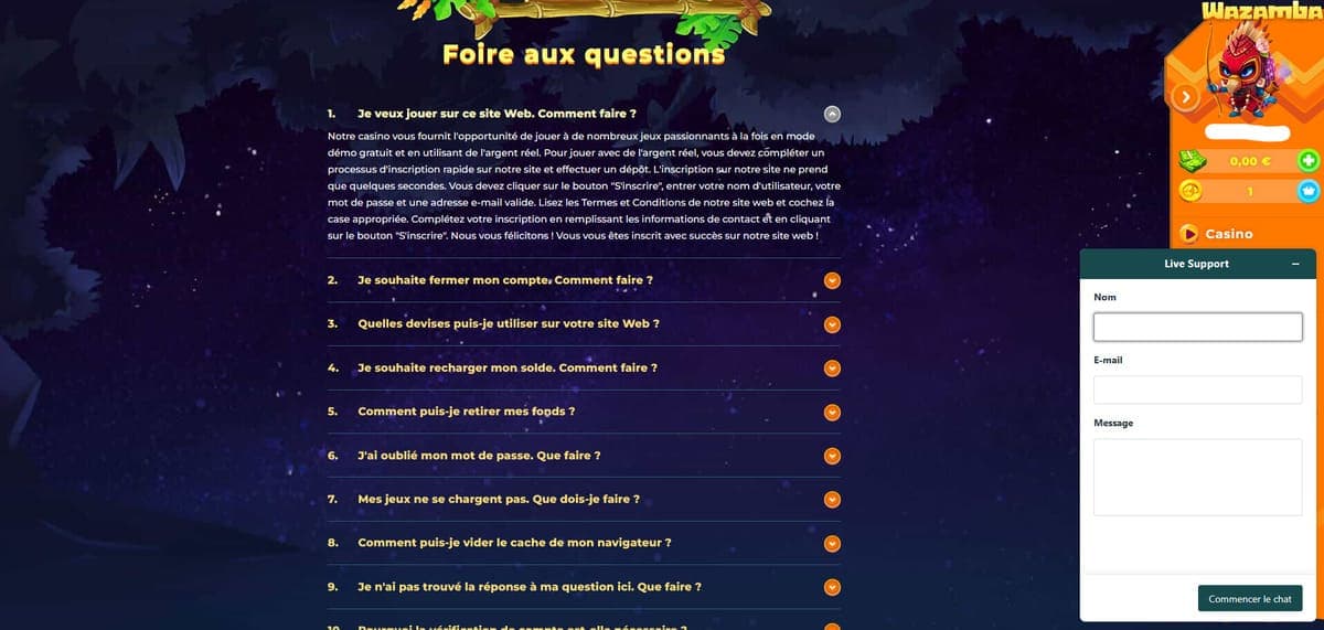 FAQ Wazamba Casino
