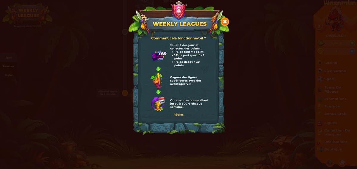 Ligues Wazamba Casino