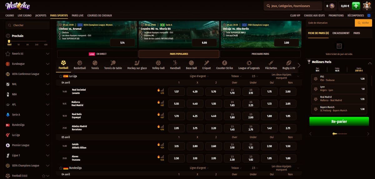 Paris sportifs Westace Casino