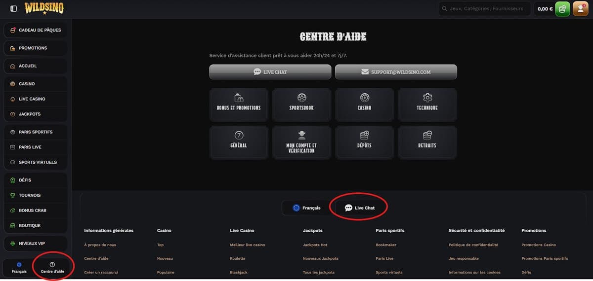 Centre d'aide Wildsino Casino