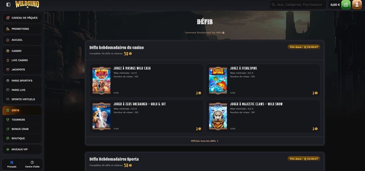 Défis Wildsino Casino