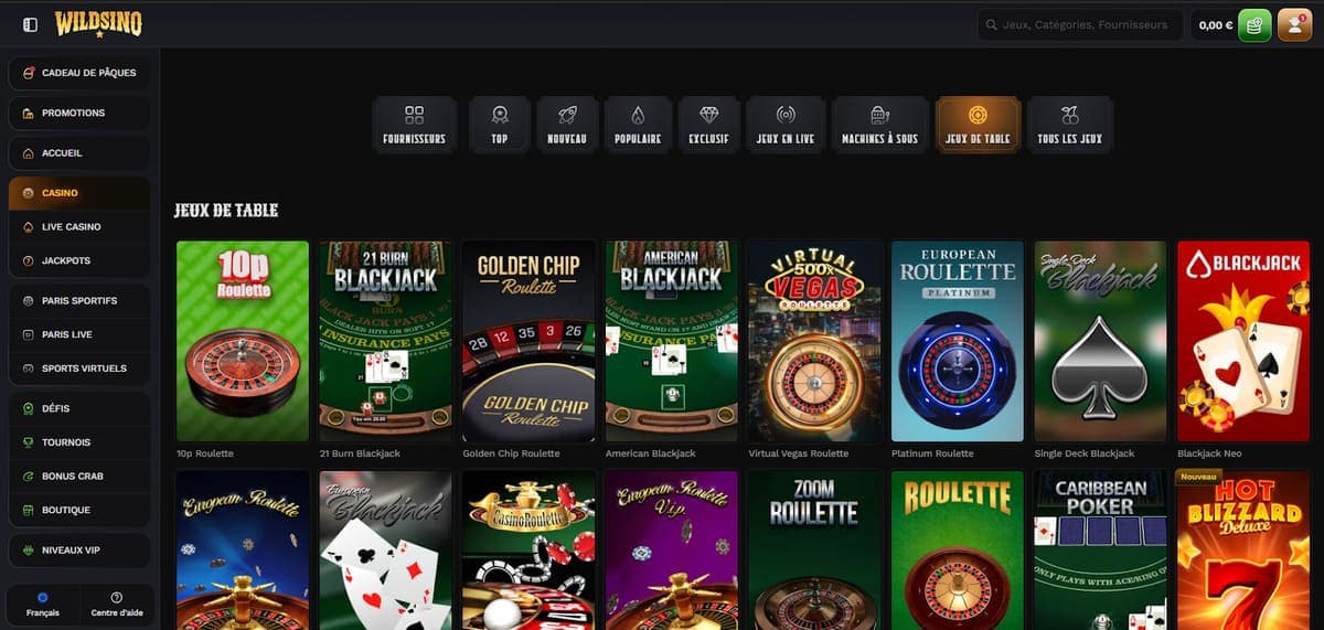 Jeux de table Wildsino Casino