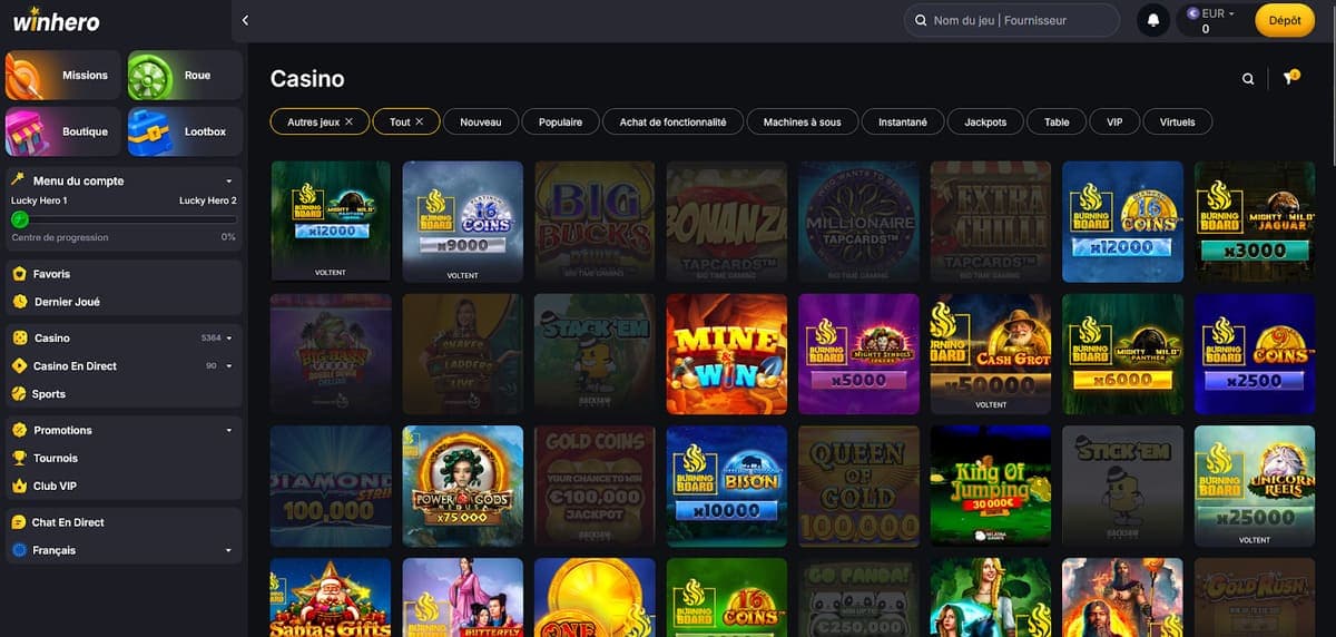 Autres jeux Winhero Casino