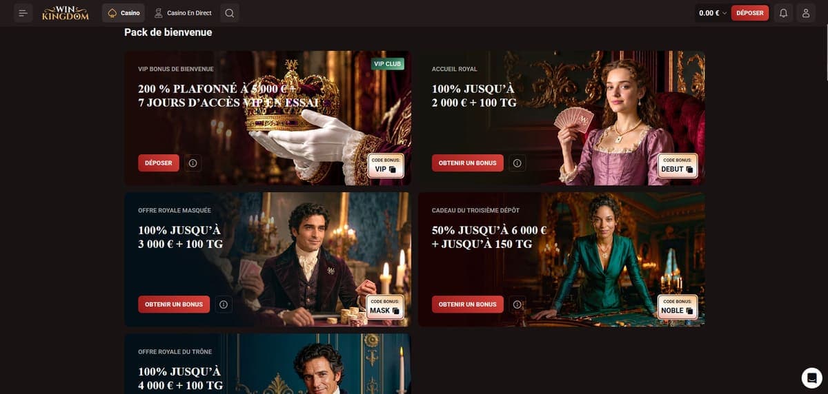 Cadeau bienvenue WinKingdom Casino