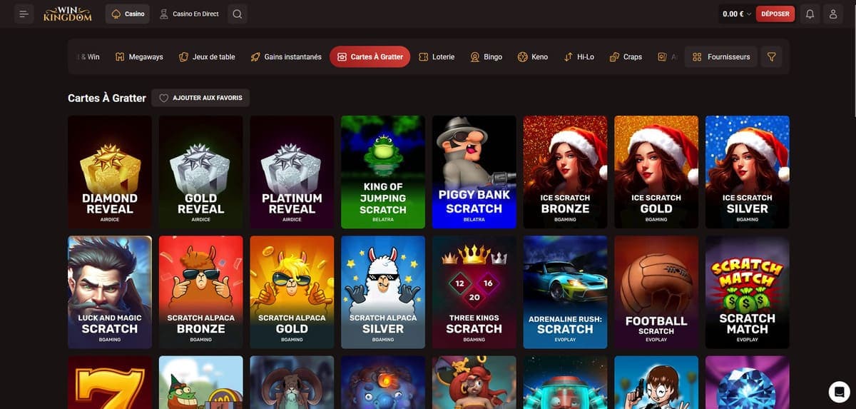 Cartes à gratter WinKingdom Casino