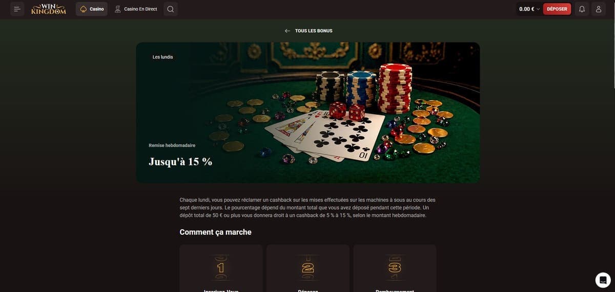 Cashback lundi WinKingdom Casino