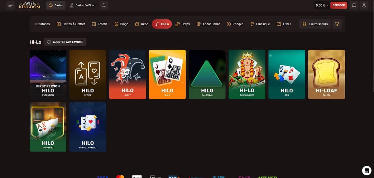 Hi Lo WinKingdom Casino
