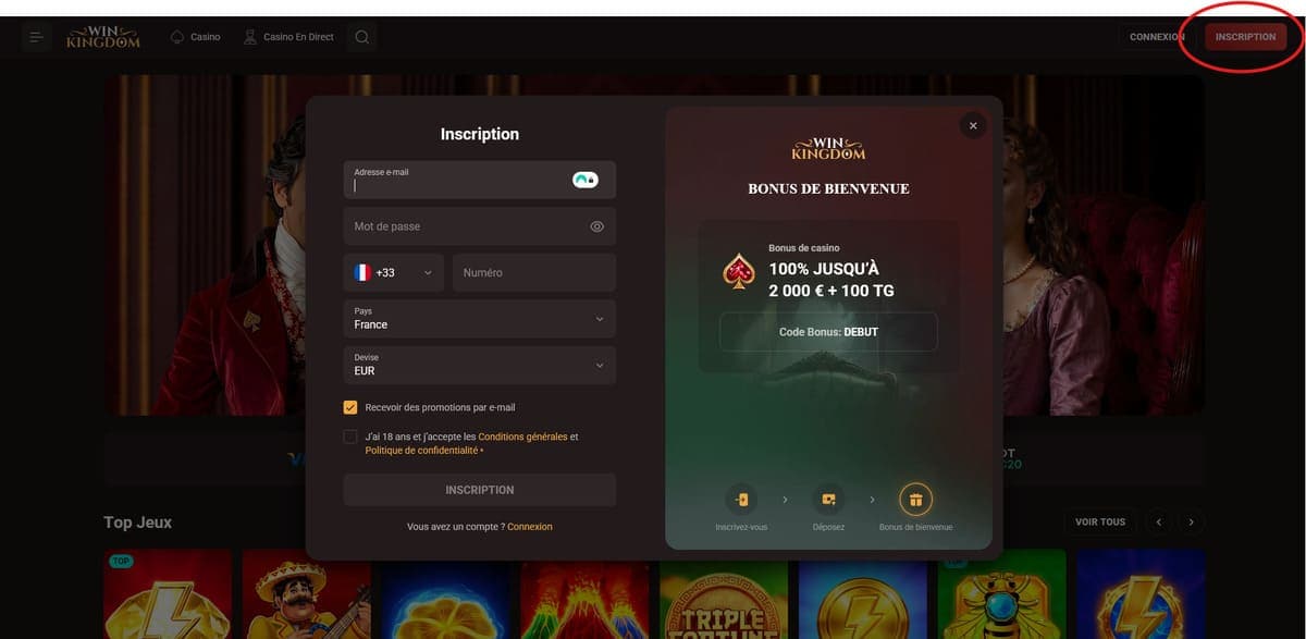 Inscription WinKingdom Casino