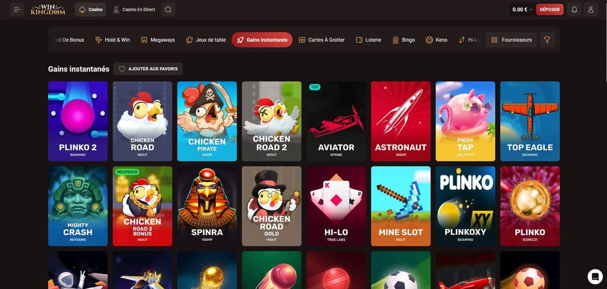 Gains instantanés WinKingdom Casino