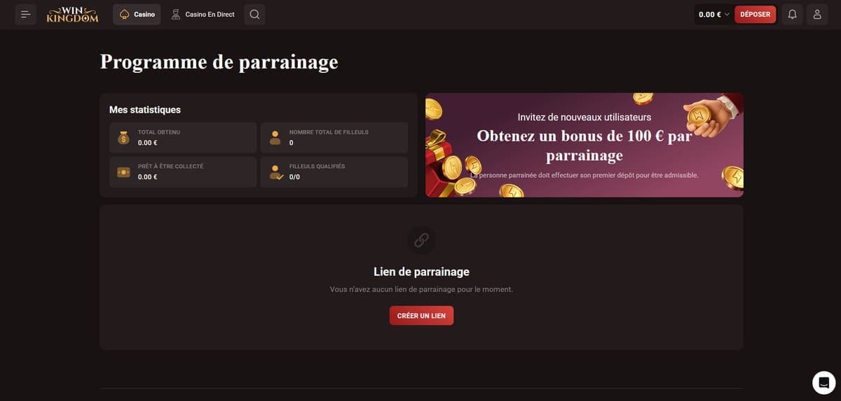 Parrainage WinKingdom Casino